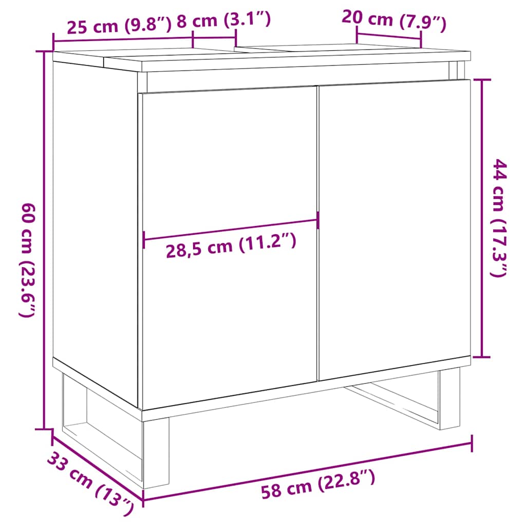 Armoire de salle de bain vieux bois 58x33x60 cm bois ingénierie Ensembles de mobilier pour salles de bains vidaXL