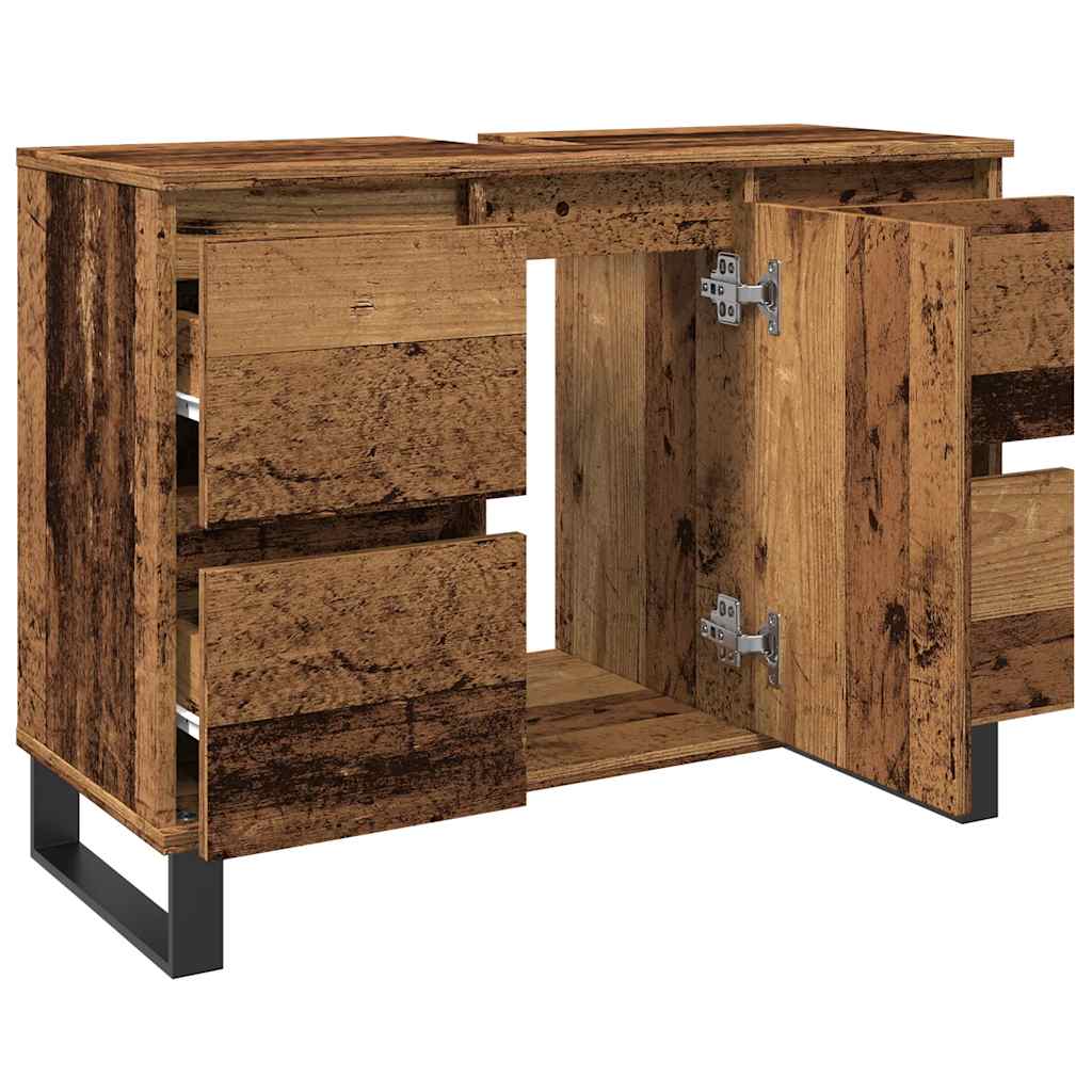 Armoire de salle de bain vieux bois 80x33x60 cm bois ingénierie - XIOS