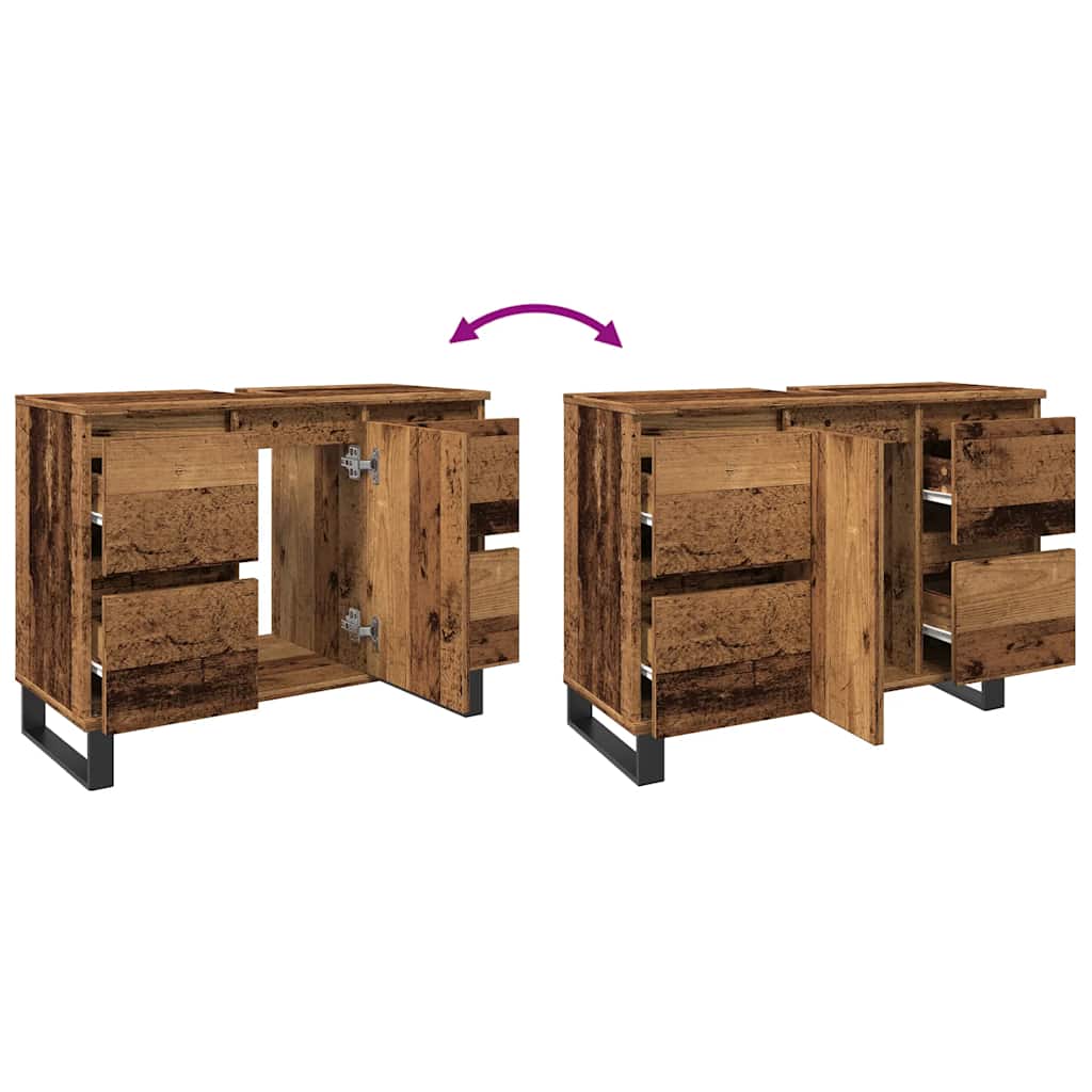 Armoire de salle de bain vieux bois 80x33x60 cm bois ingénierie - XIOS