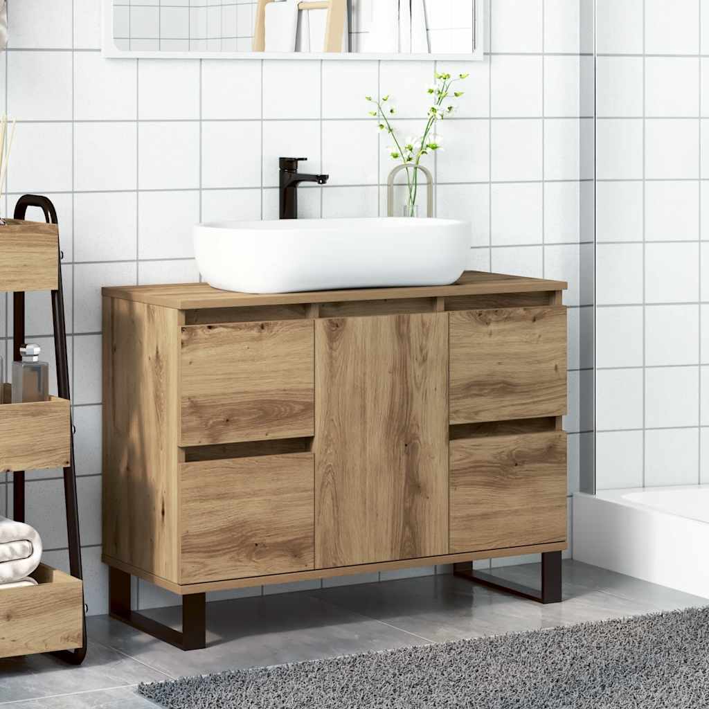 Armoire de lavabo de salle de bain chêne artisanal 65x33x60 cm - XIOS
