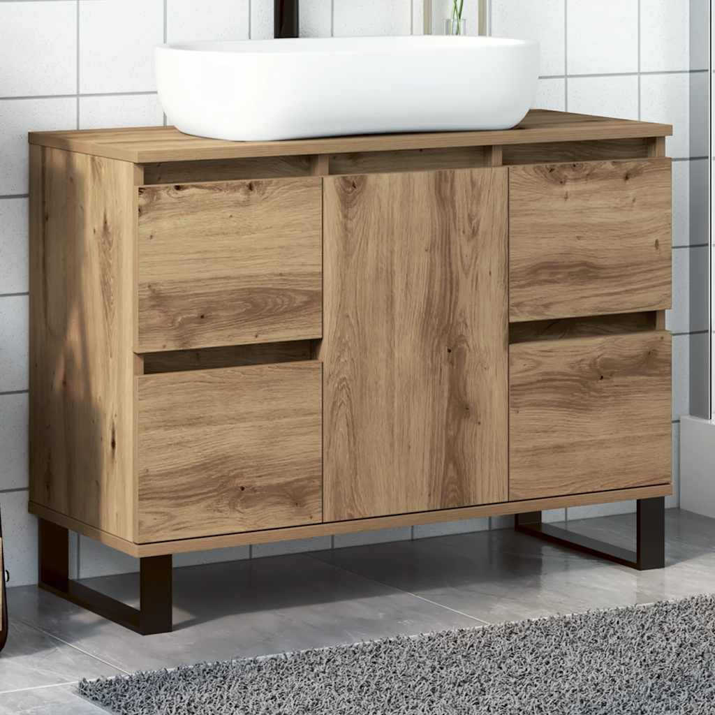Armoire de lavabo de salle de bain chêne artisanal 65x33x60 cm - XIOS