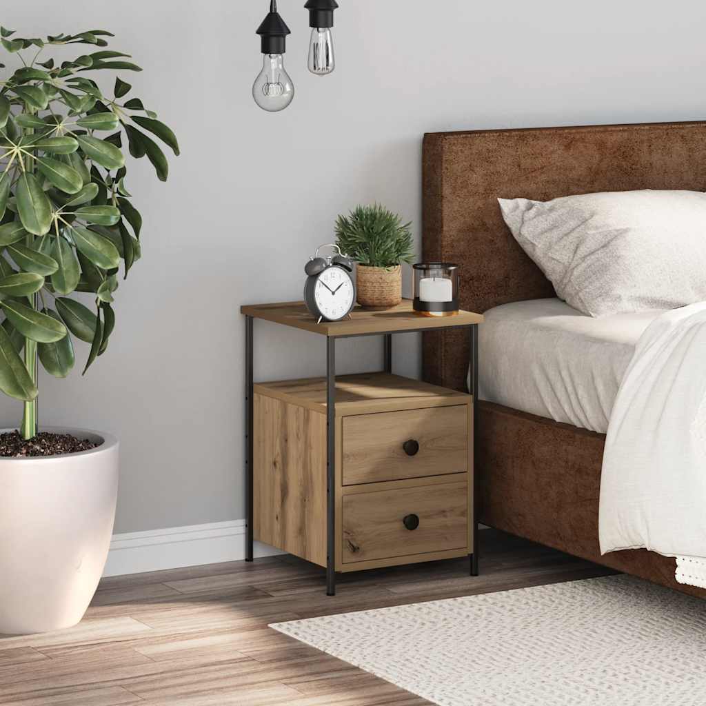 Table de chevet chêne artisanal 34x35,5x50 cm bois d'ingénierie - XIOS