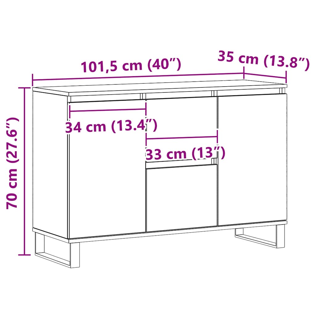 Buffet chêne artisanal 101,5x35x70 cm bois d'ingénierie - XIOS