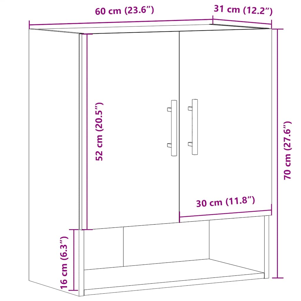 Armoire murale chêne artisanal 60x31x70 cm bois d'ingénierie