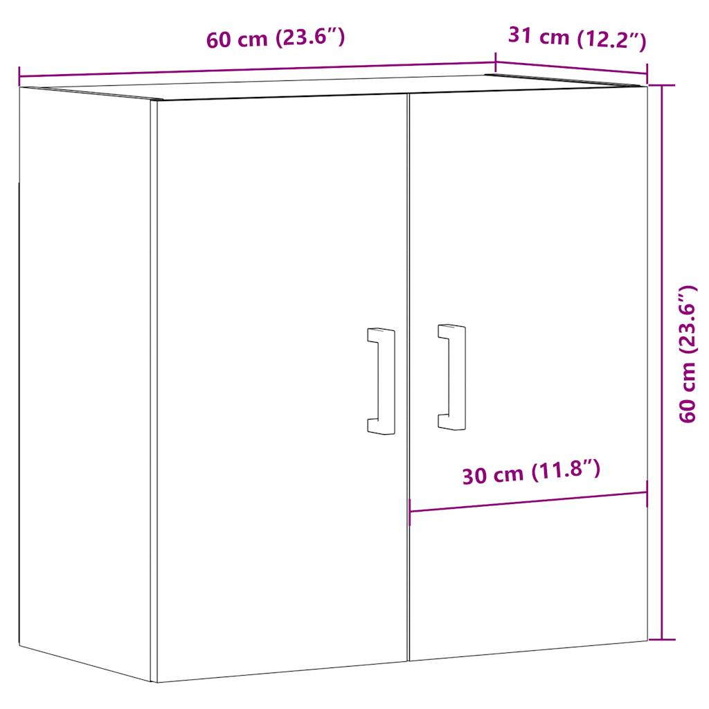 Armoire murale chêne artisanal 60x31x60 cm bois d'ingénierie