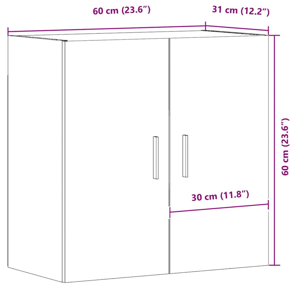 Armoire murale chêne artisanal 60x31x60 cm bois d'ingénierie