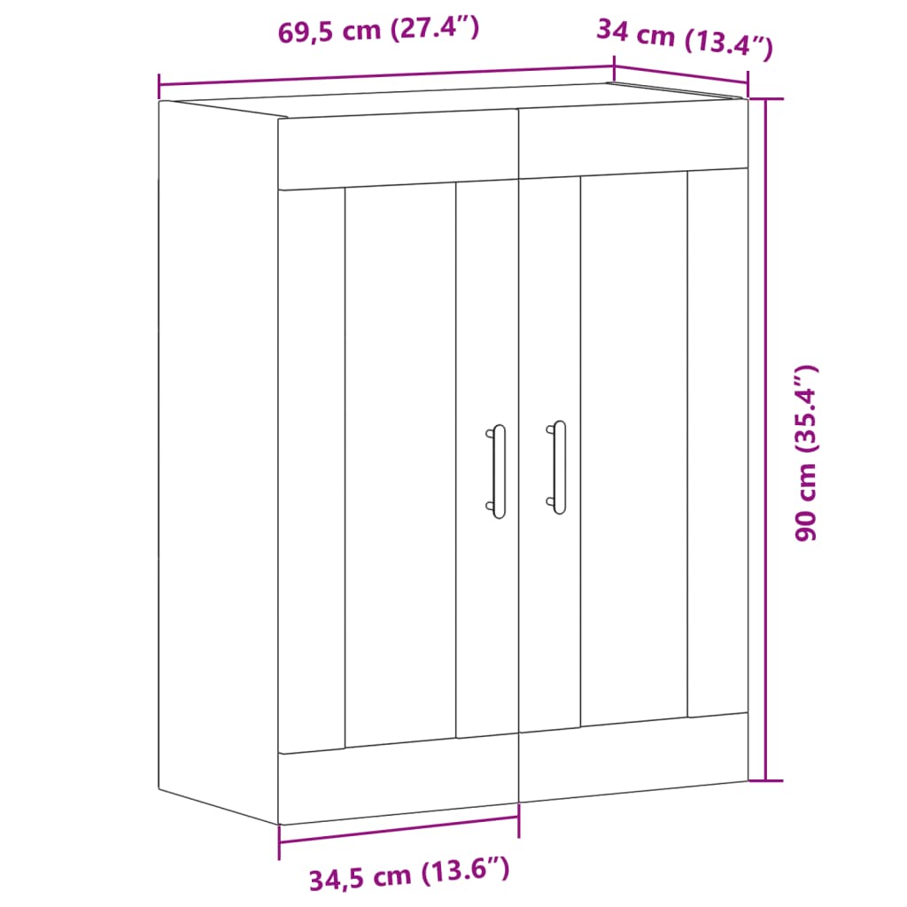 Buffet vieux bois 69,5x34x90 cm bois d'ingénierie - XIOS