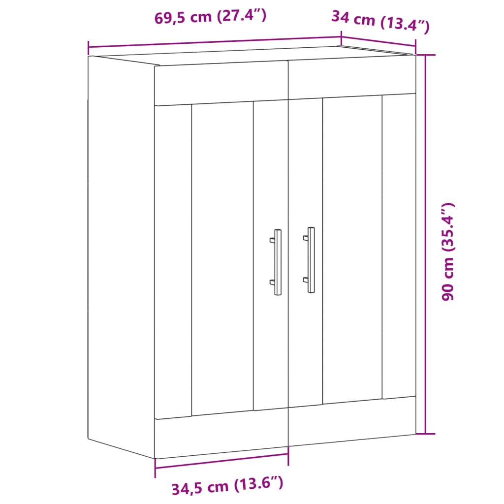 Armoire murale vieux bois 69,5x34x90 cm bois d'ingénierie - XIOS