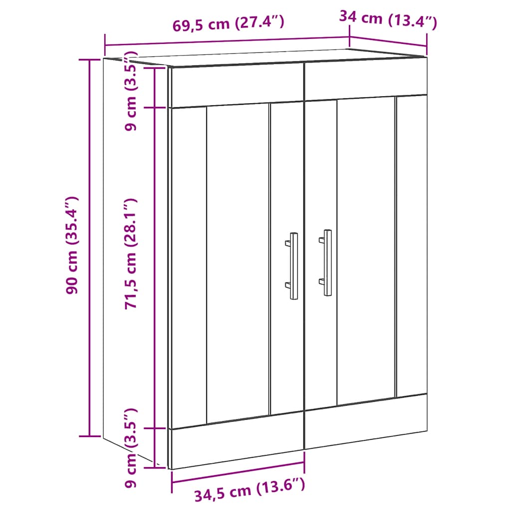 Armoire murale chêne artisanal 69,5x34x90 cm bois d'ingénierie - XIOS