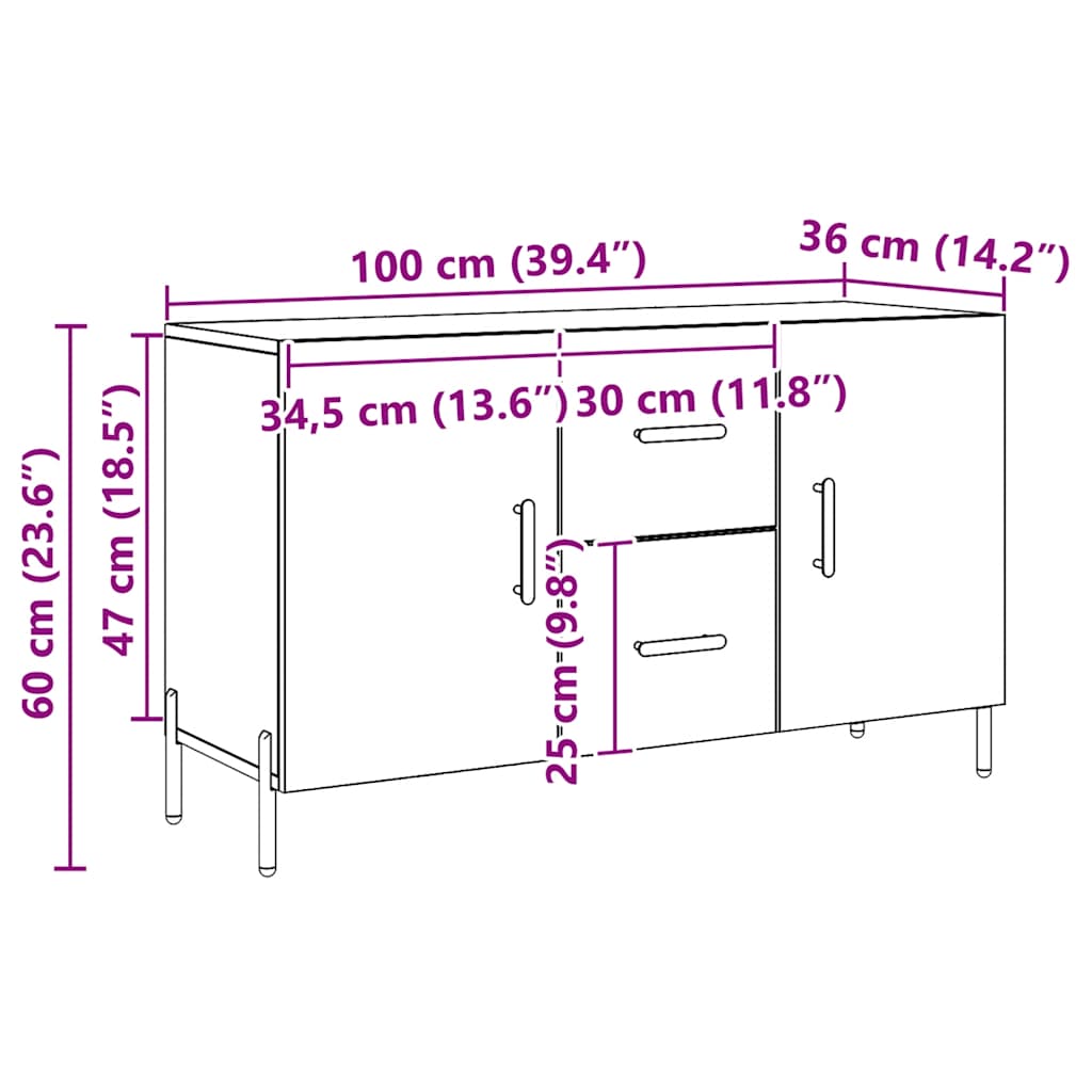 Buffet chêne artisanal 100x36x60 cm bois d'ingénierie - XIOS