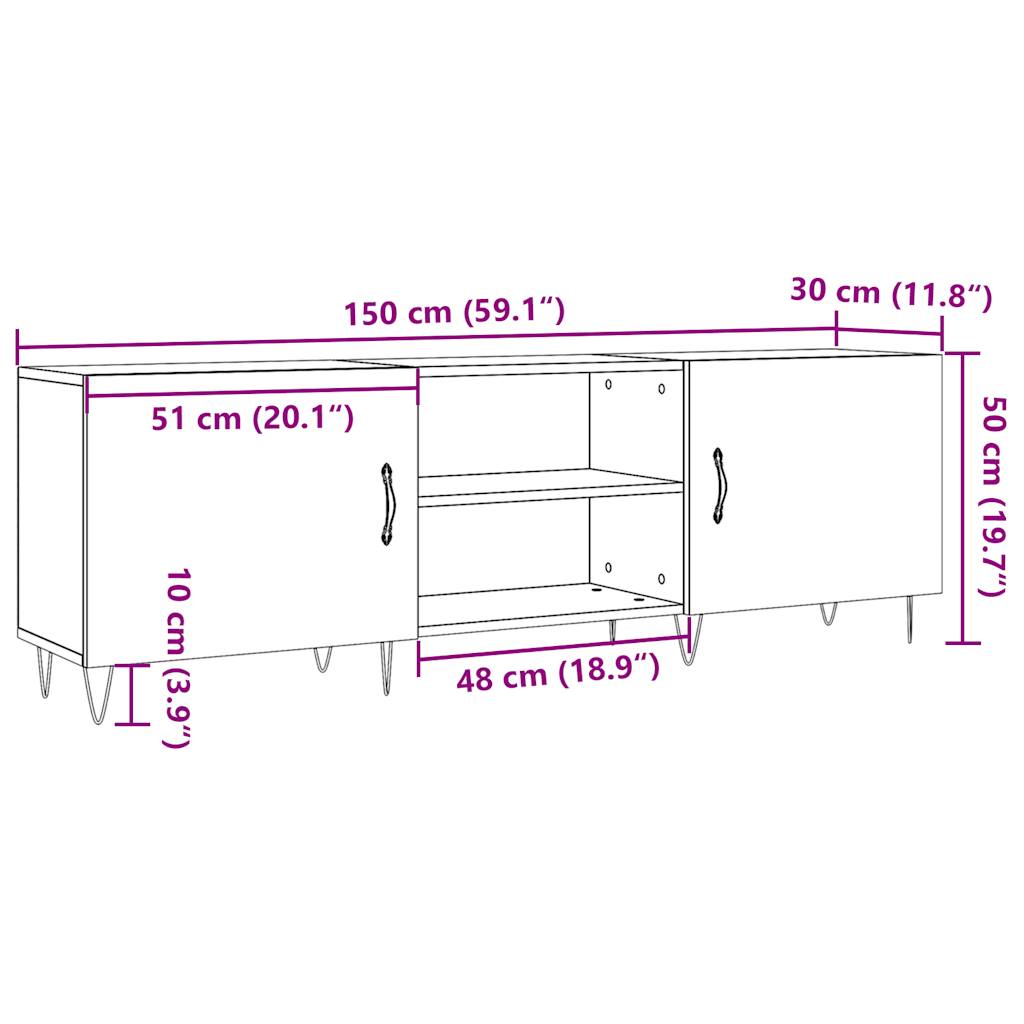 Meuble TV vieux bois 150x30x50 cm bois d'ingénierie - XIOS