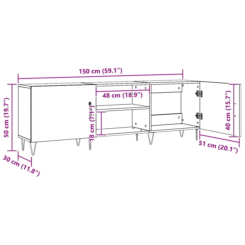 Meuble TV chêne artisanal 150x30x50 cm bois d'ingénierie - XIOS