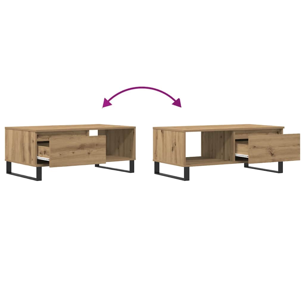 Table basse chêne artisanal 90x50x36,5 cm bois d'ingénierie - XIOS