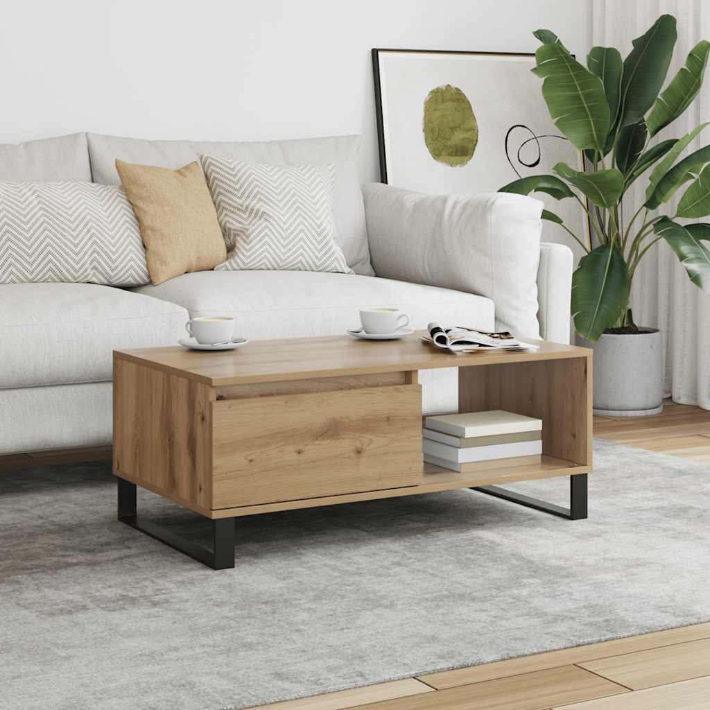 Table basse chêne artisanal 90x50x36,5 cm bois d'ingénierie - XIOS