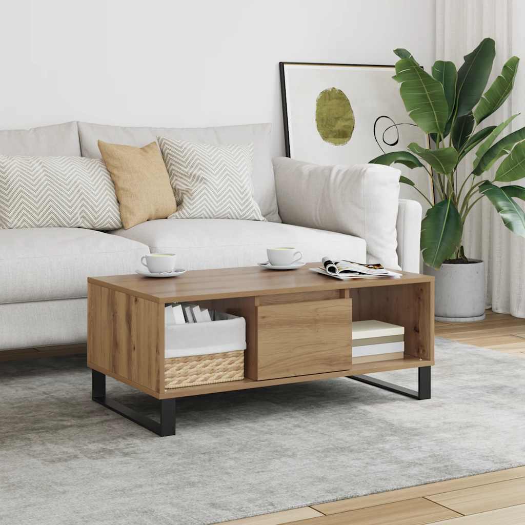 Table basse chêne artisanal 90x50x36,5 cm bois d'ingénierie - XIOS