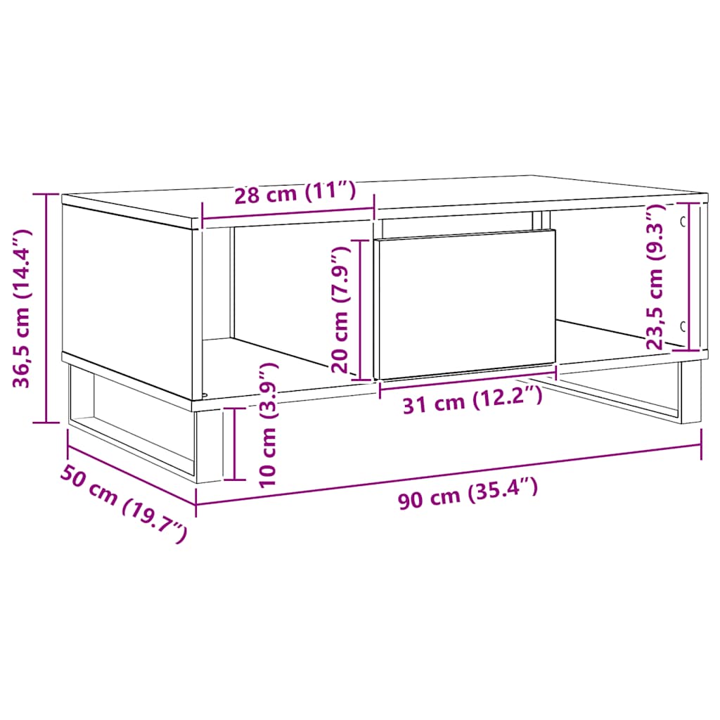 Table basse chêne artisanal 90x50x36,5 cm bois d'ingénierie - XIOS