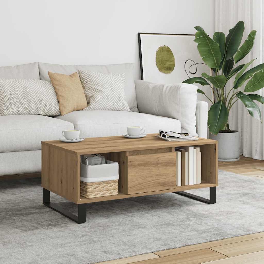 Table basse chêne artisanal 90x50x36,5 cm bois d'ingénierie - XIOS