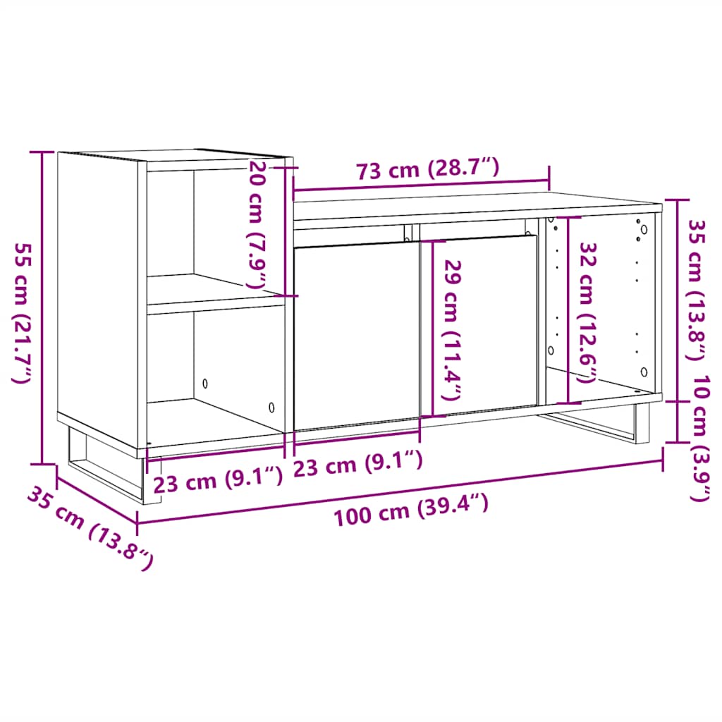 Meuble TV vieux bois 100x35x55 cm bois d'ingénierie - XIOS