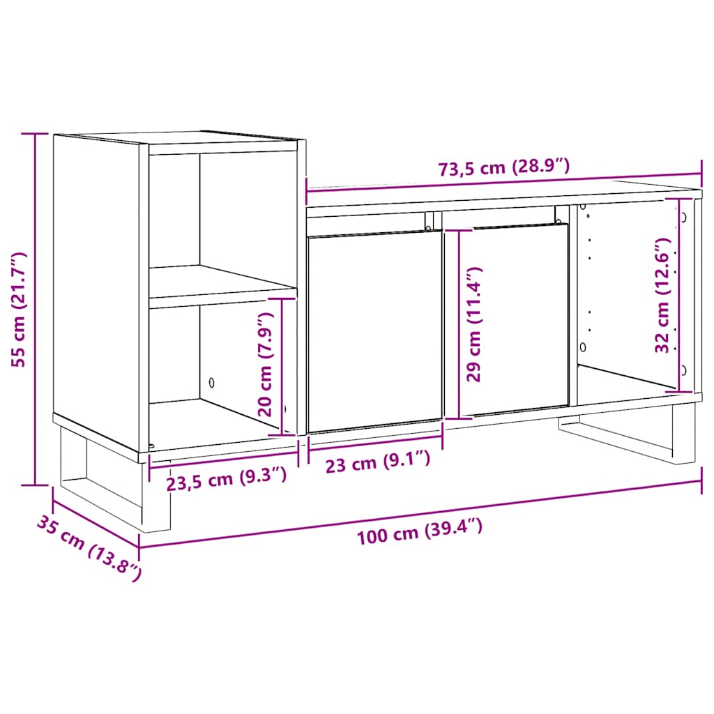 Meuble TV chêne artisanal 100x35x55 cm bois d'ingénierie - XIOS