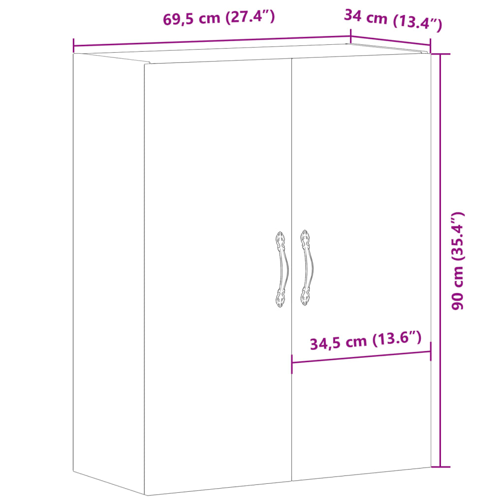 Armoire murale vieux bois 69,5x34x90 cm bois d'ingénierie - XIOS