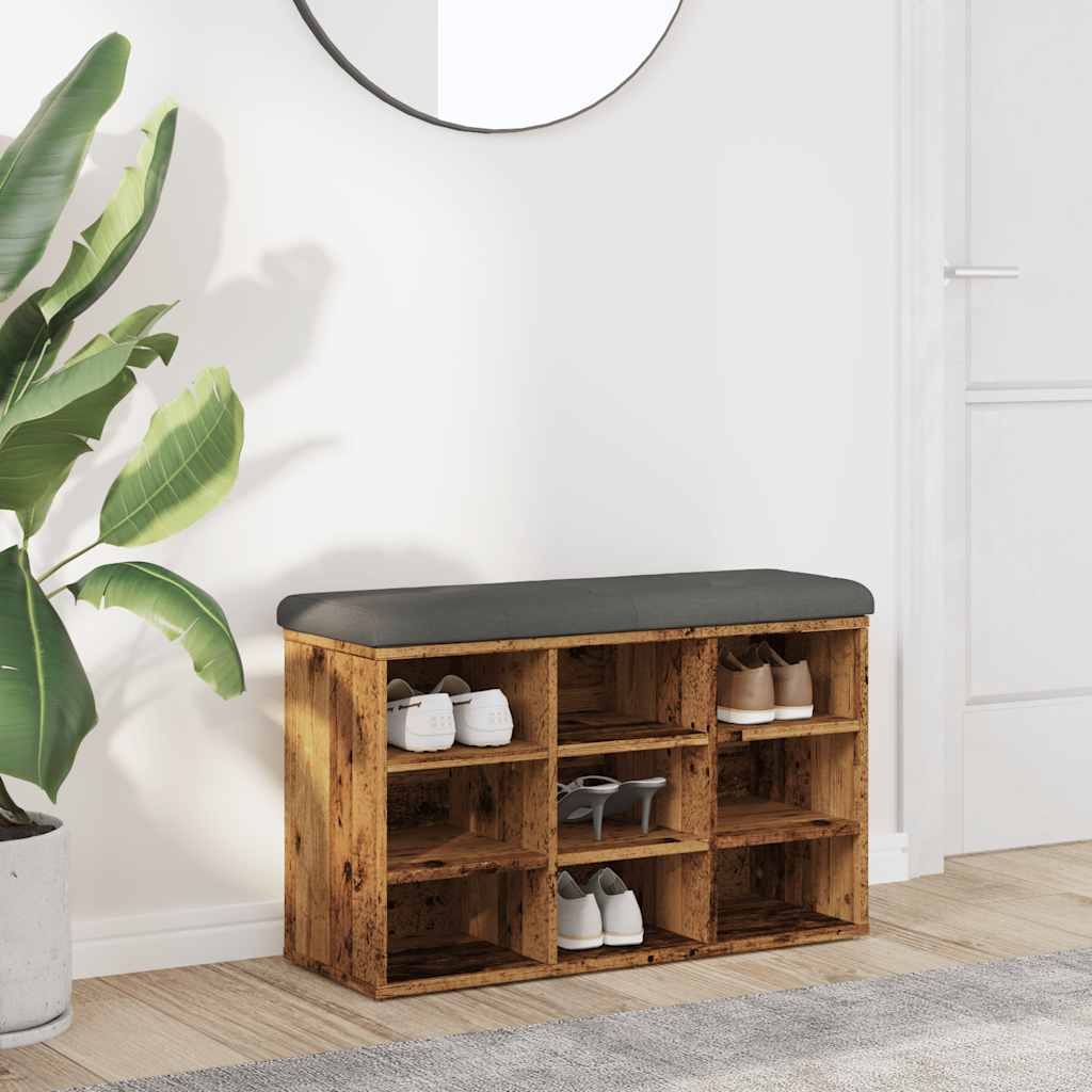 Banc à chaussures vieux bois 82x32x50 cm bois d'ingénierie - XIOS
