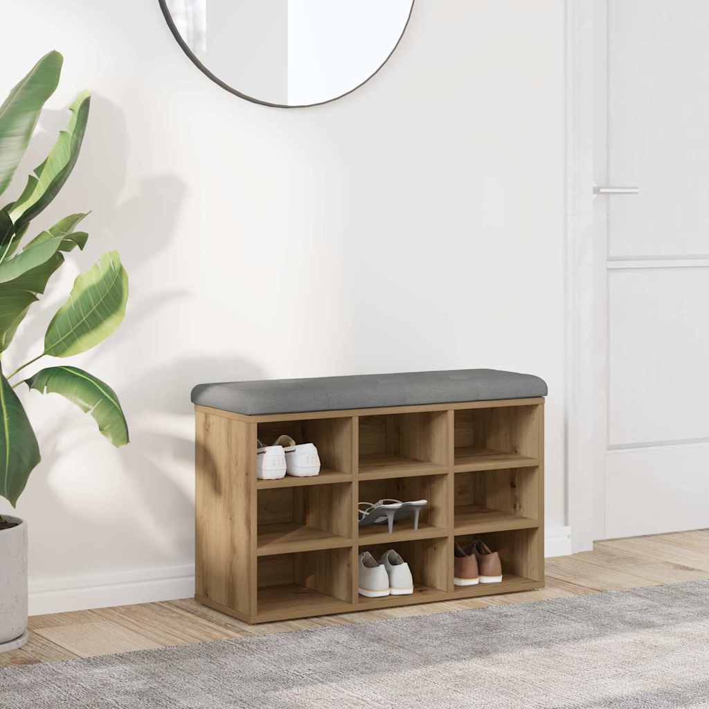 Banc à chaussures chêne artisanal 82x32x50 cm bois d'ingénierie - XIOS