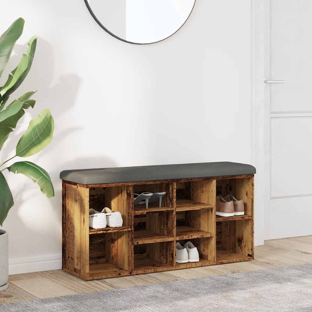 Banc à chaussures vieux bois 102x32x50 cm bois d'ingénierie - XIOS