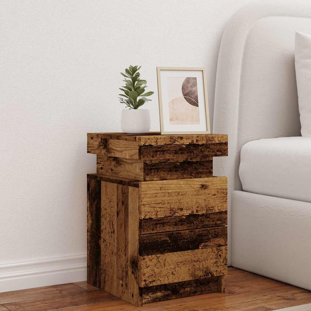 Table de chevet et LED vieux bois 35x39x55 cm bois d'ingénierie - XIOS