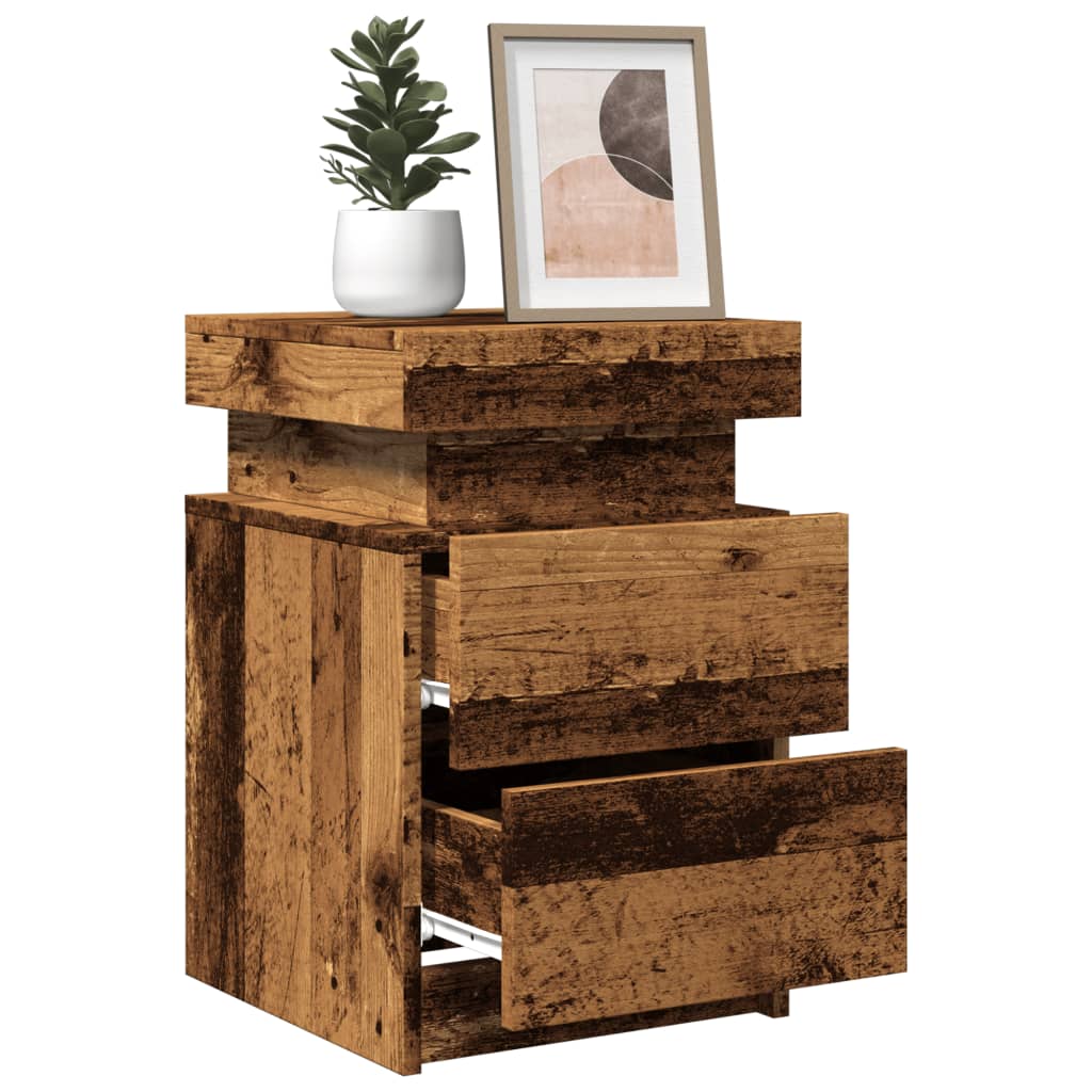 Tables de chevet avec LED 2 pcs vieux bois bois d'ingénierie - XIOS