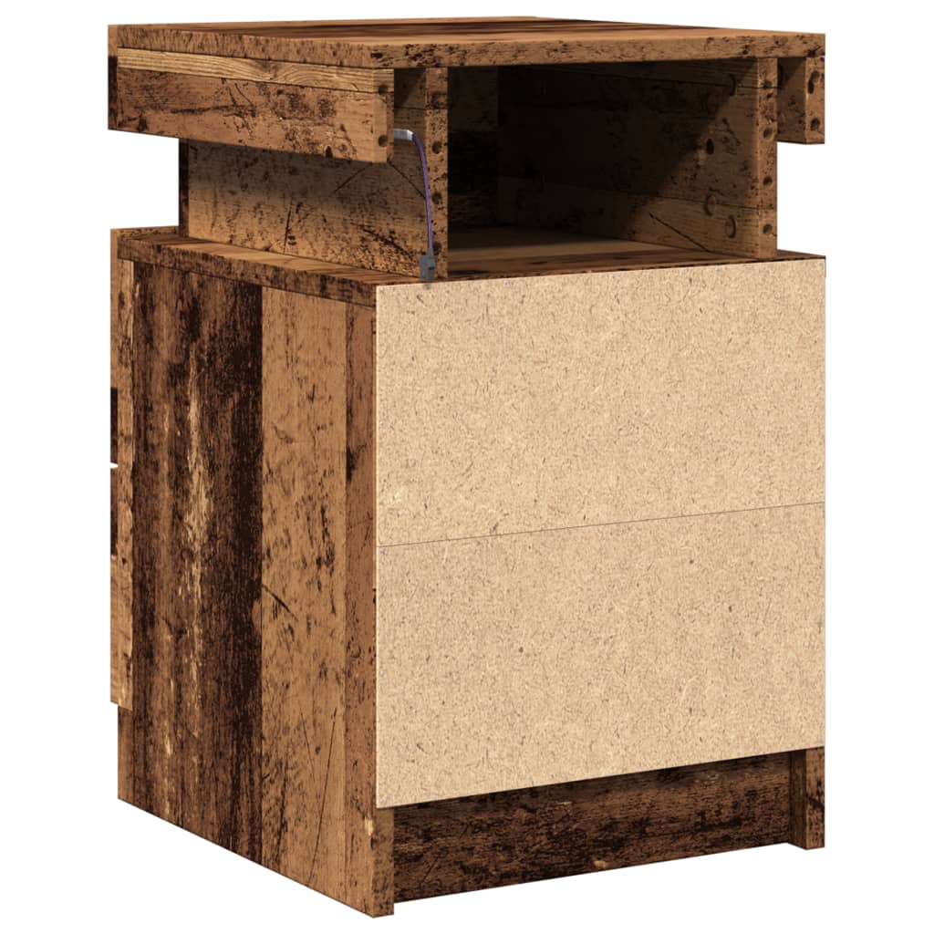 Tables de chevet avec LED 2 pcs vieux bois bois d'ingénierie - XIOS