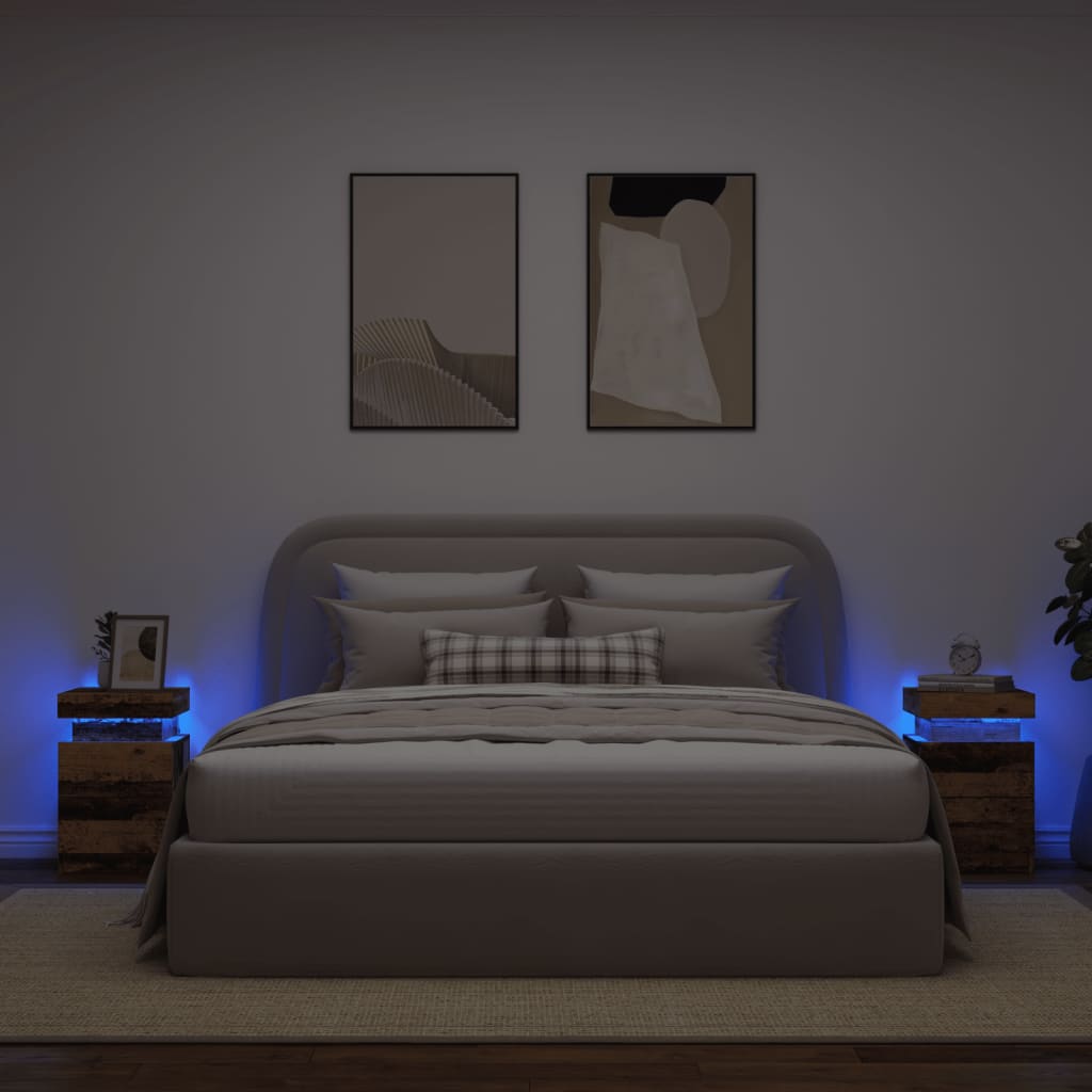 Tables de chevet avec LED 2 pcs vieux bois bois d'ingénierie - XIOS
