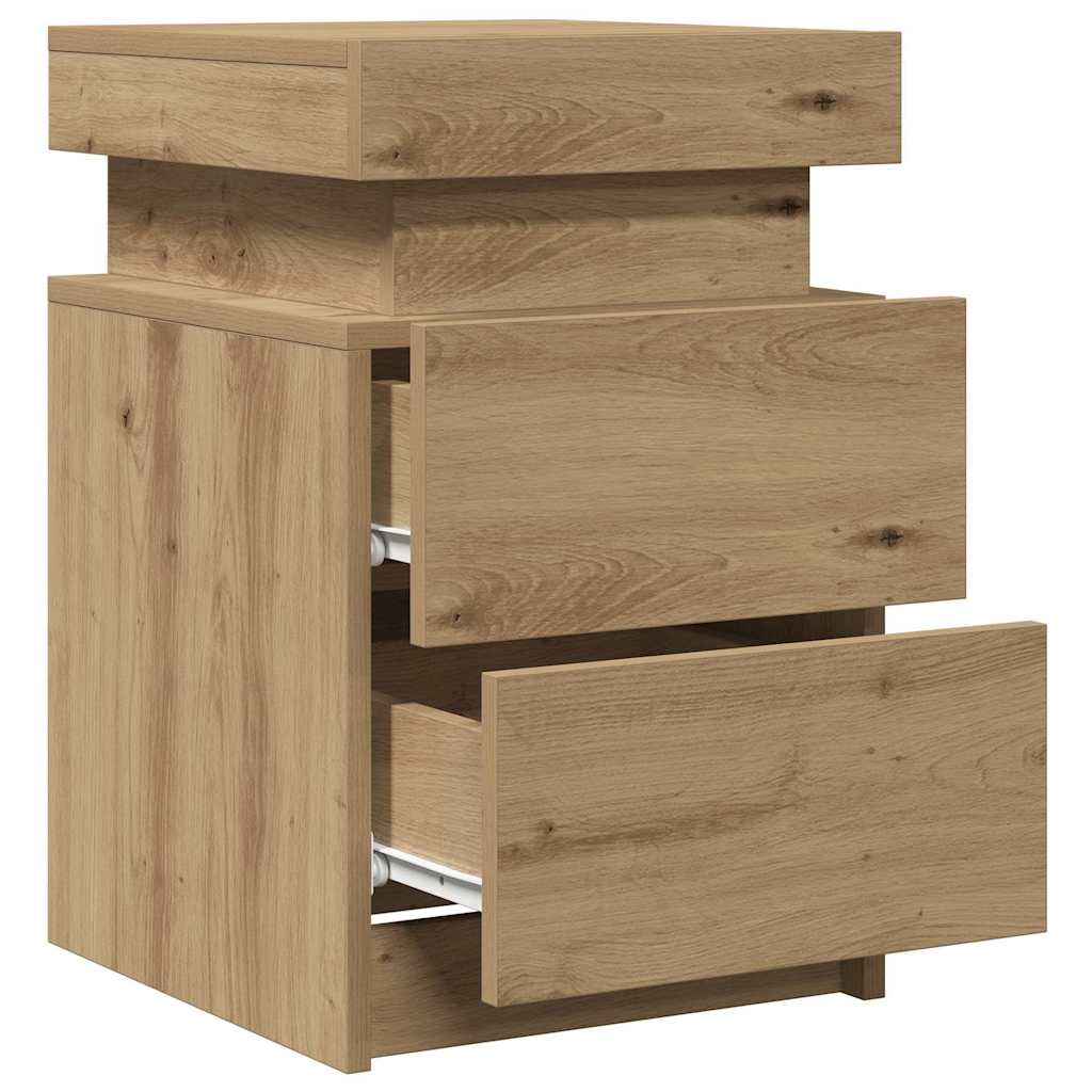 Table de chevet avec LED chêne artisanal bois d'ingénierie - XIOS