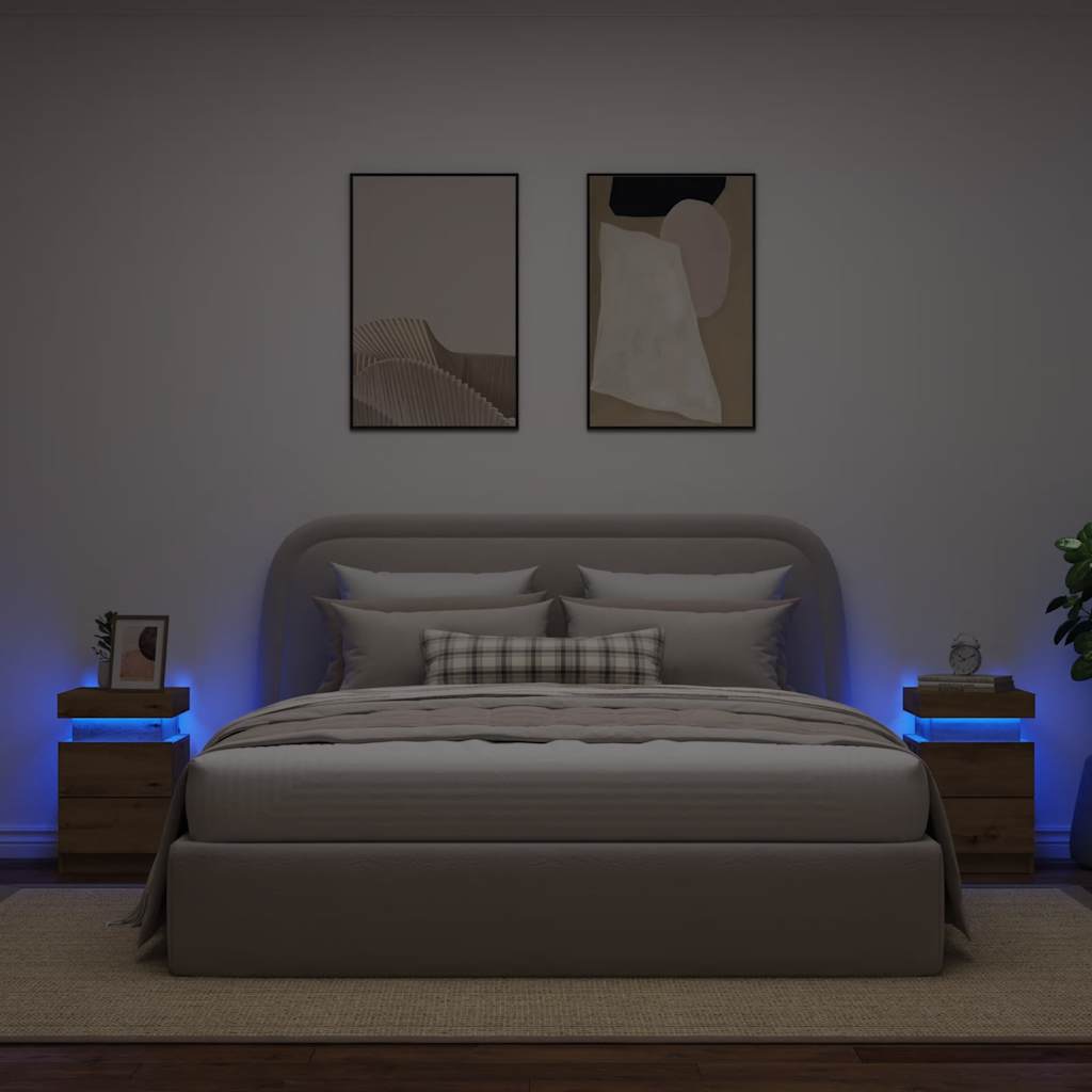 Tables de chevet avec LED 2 pcs chêne artisanal bois ingénierie - XIOS