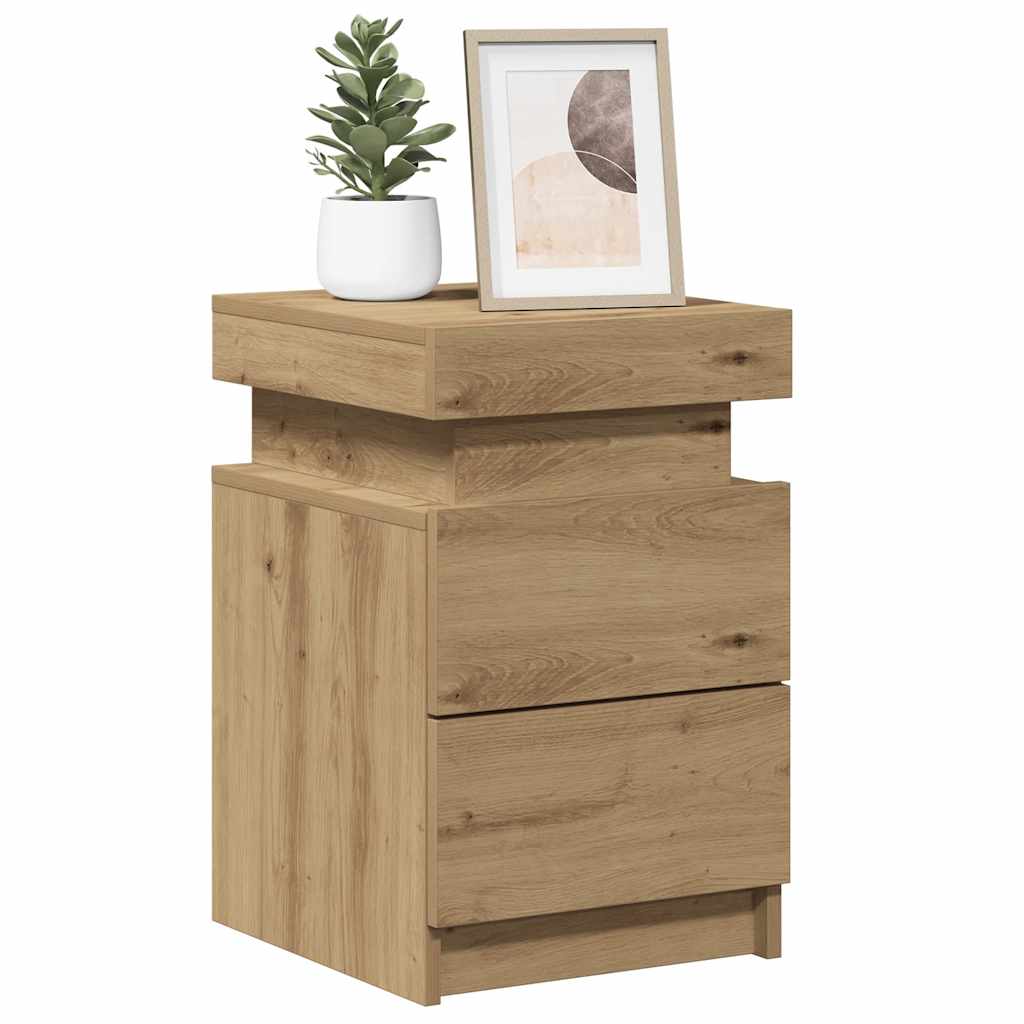 Tables de chevet avec LED 2 pcs chêne artisanal bois ingénierie - XIOS