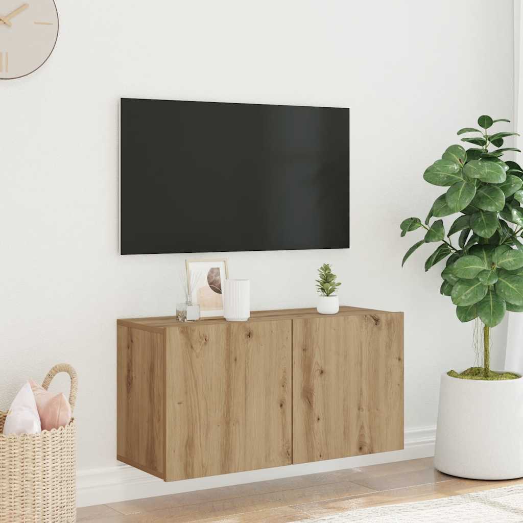 Meuble TV mural chêne artisanal 80x30x41 cm - XIOS