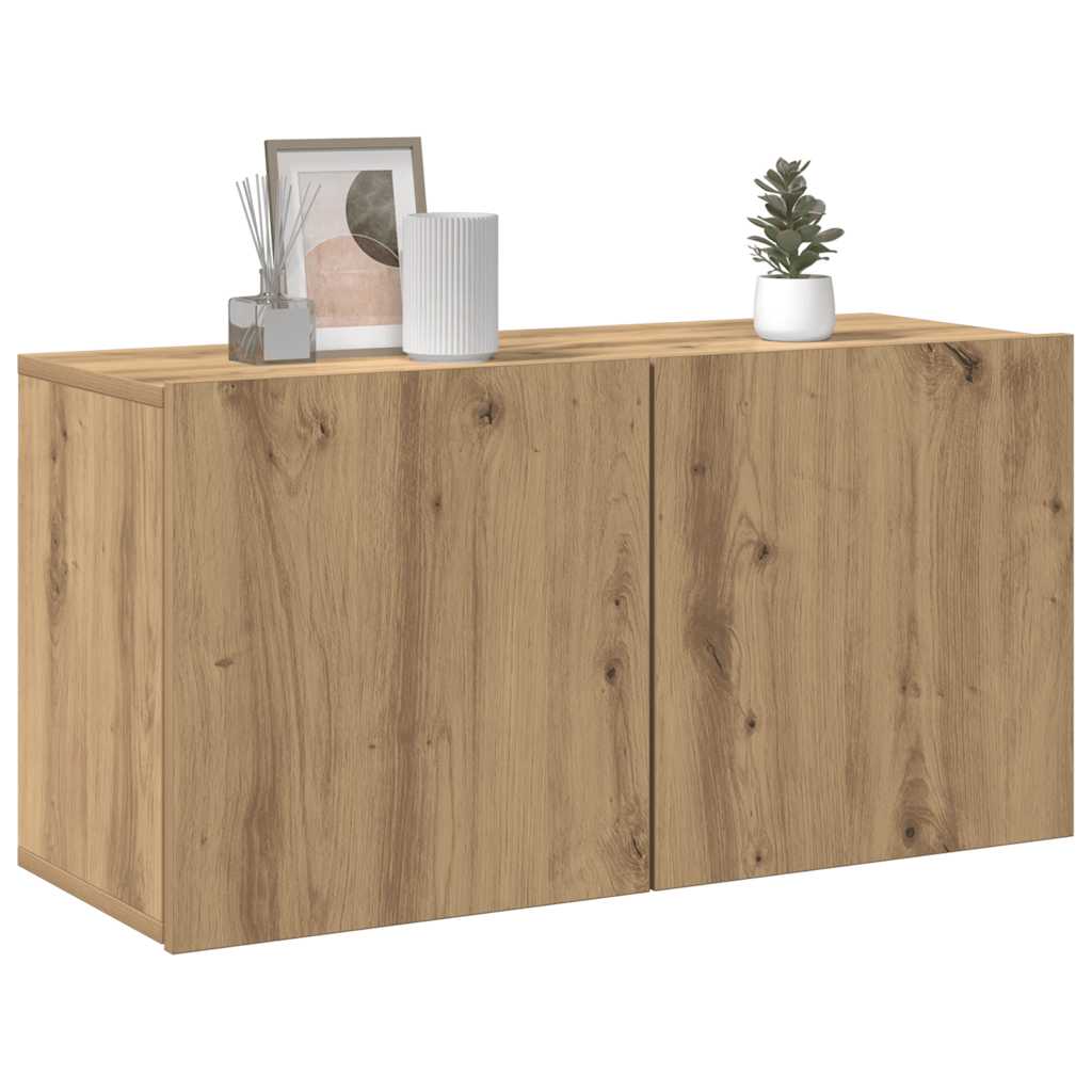 Meuble TV mural chêne artisanal 80x30x41 cm - XIOS