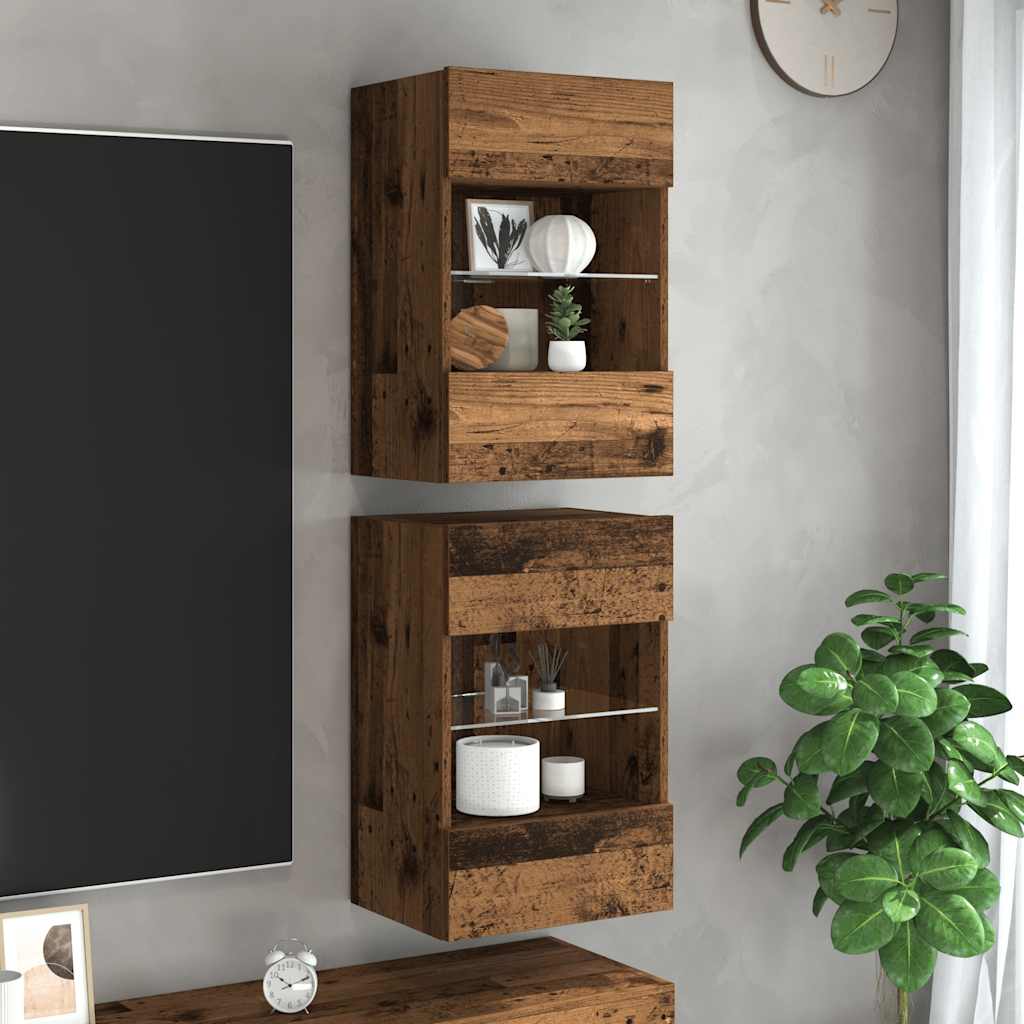 Meubles muraux avec lumières LED pour TV 2 pcs vieux bois 40x30x60,5cm - XIOS