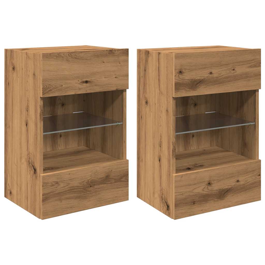 Meubles TV muraux avec lumières LED 2 pcs chêne artisanal Meubles TV vidaXL   