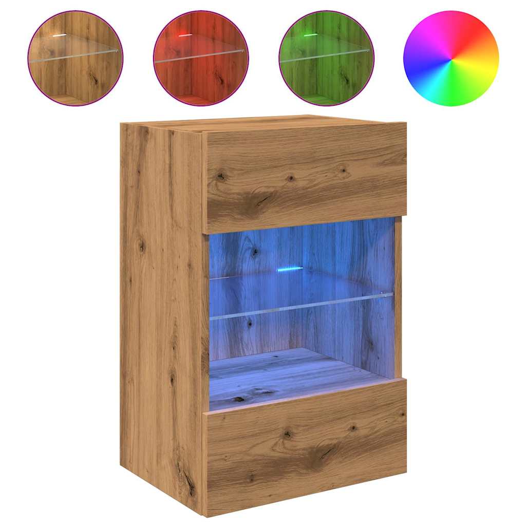 Meubles TV muraux avec lumières LED 2 pcs chêne artisanal Meubles TV vidaXL   