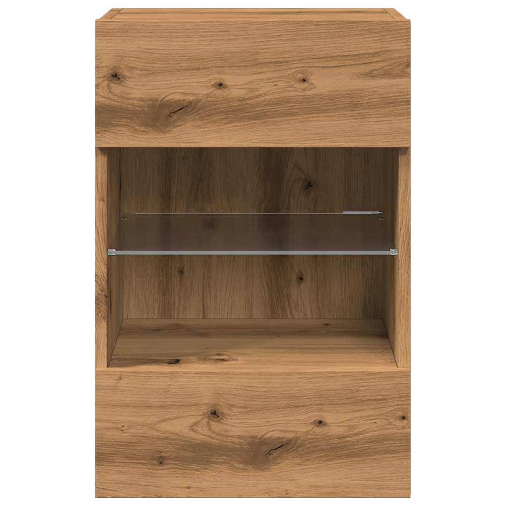 Meubles TV muraux avec lumières LED 2 pcs chêne artisanal Meubles TV vidaXL   