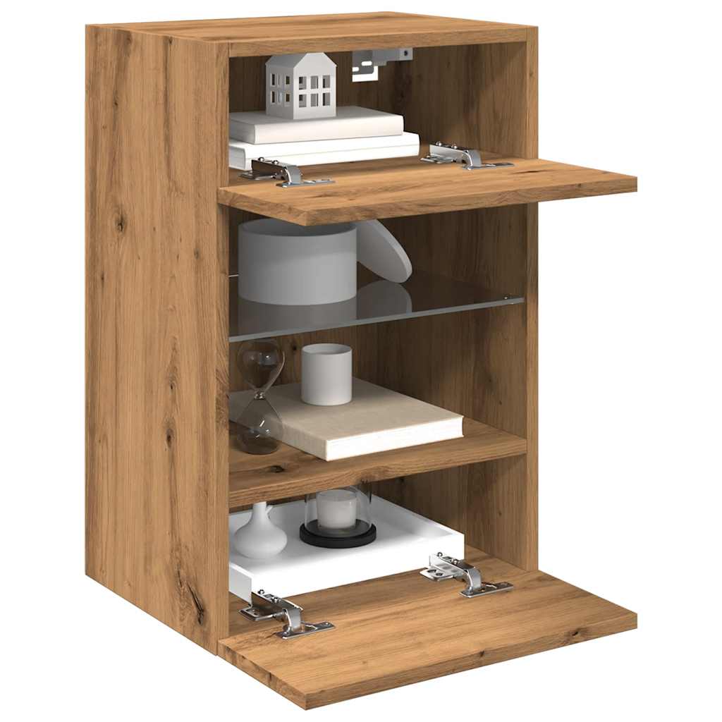 Meubles TV muraux avec lumières LED 2 pcs chêne artisanal Meubles TV vidaXL   