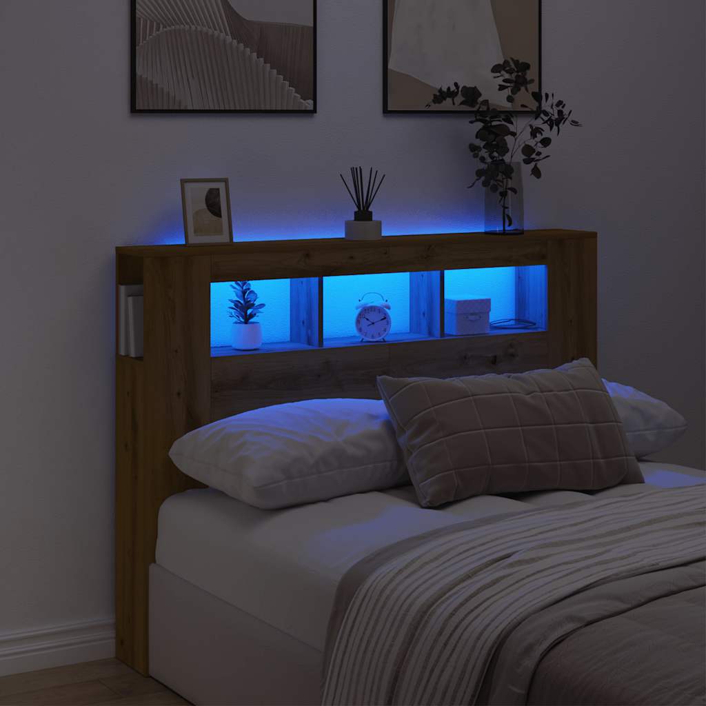 Tête de lit à LED chêne artisanal 140x18,5x103,5 cm - XIOS