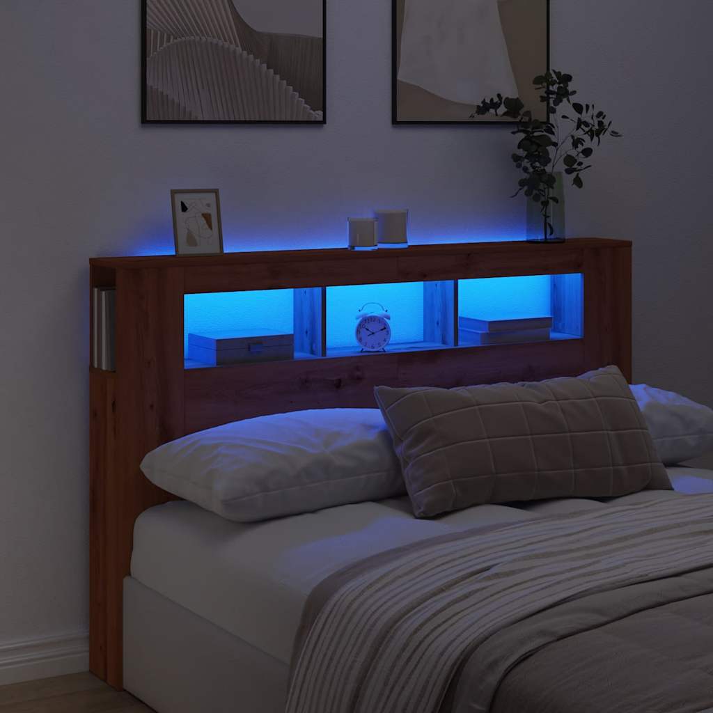 Tête de lit à LED chêne artisanal 160x18,5x103,5 cm - XIOS