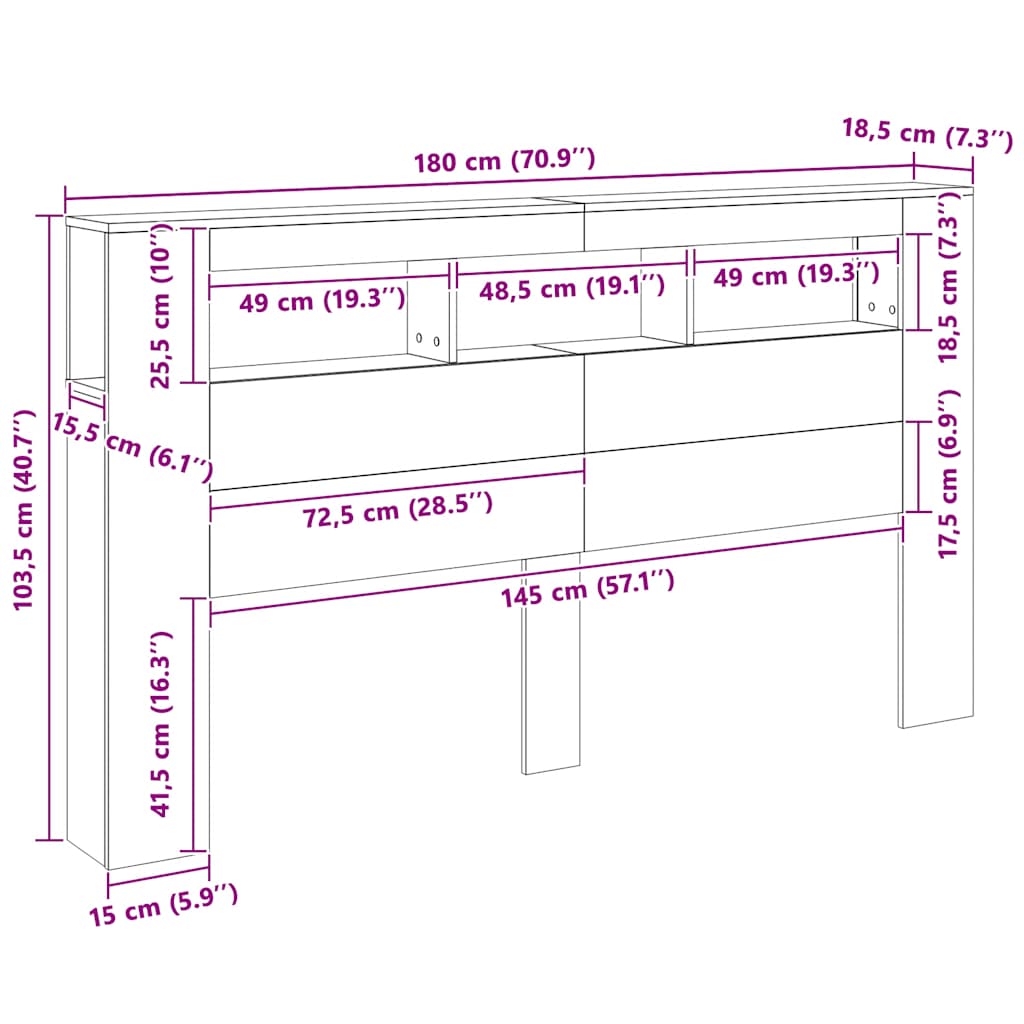 Tête de lit à LED chêne artisanal 180x18,5x103,5 cm - XIOS