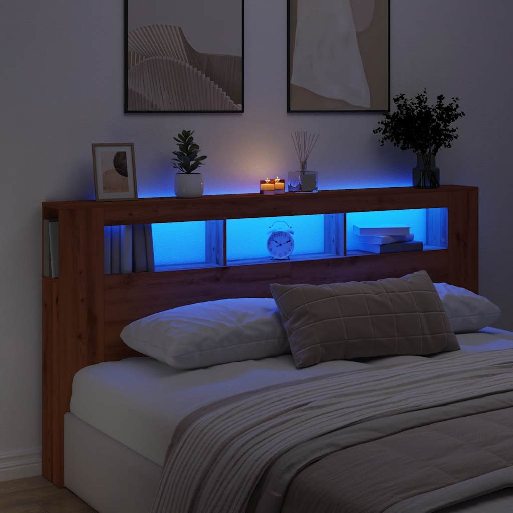 Tête de lit à LED chêne artisanal 200x18,5x103,5 cm - XIOS