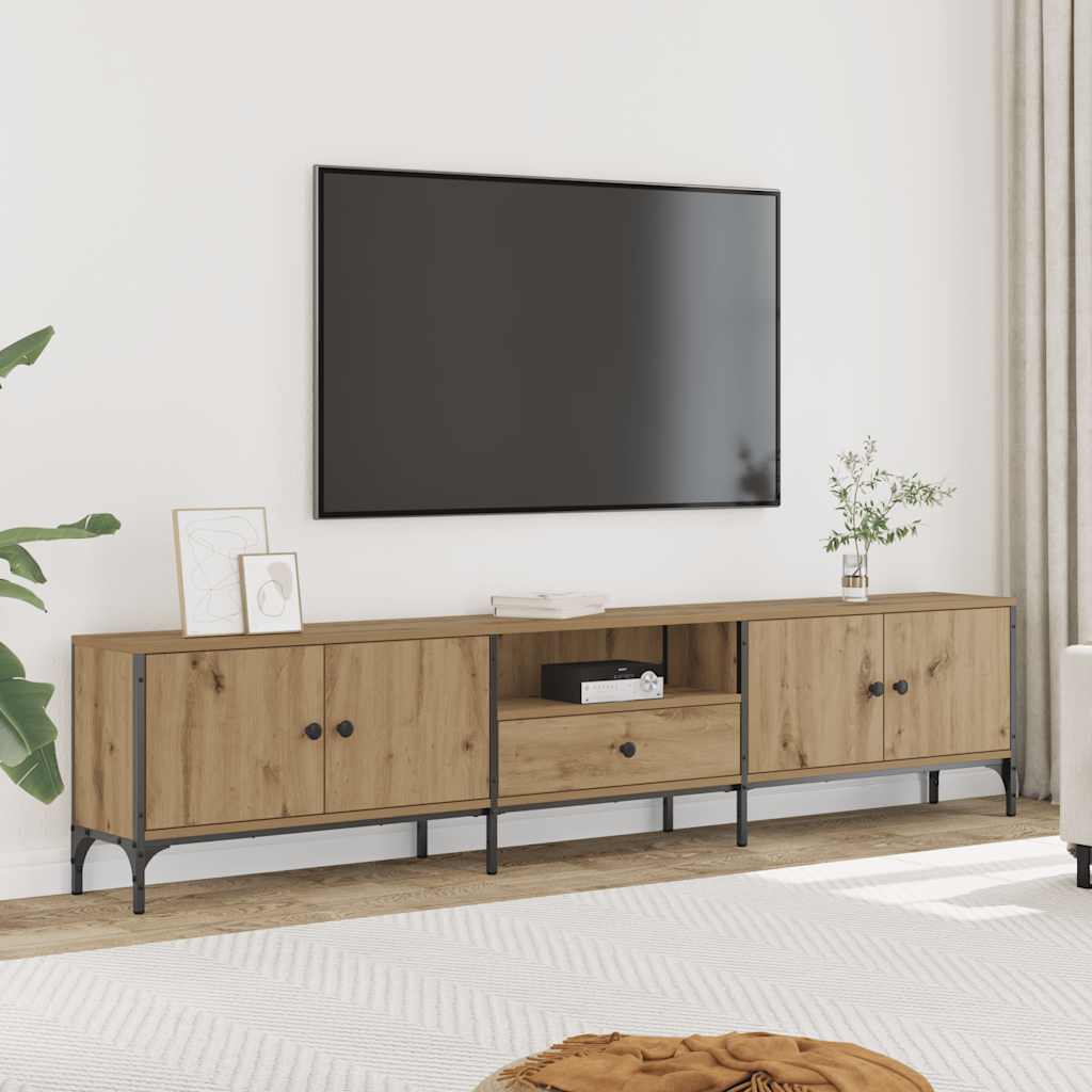 Meuble TV à tiroir chêne artisanal 200x25x44 cm bois ingénierie - XIOS