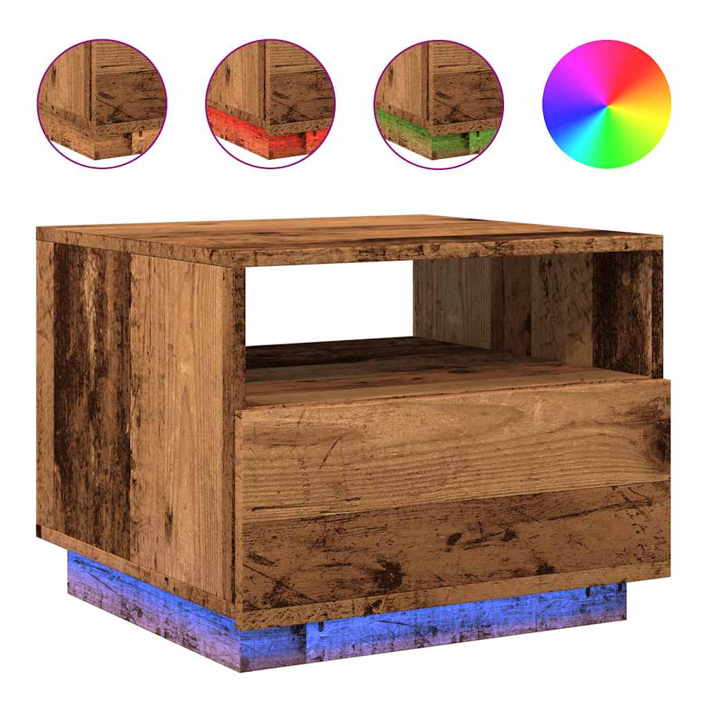 Table basse avec lumières LED vieux bois 50x49x40 cm - XIOS