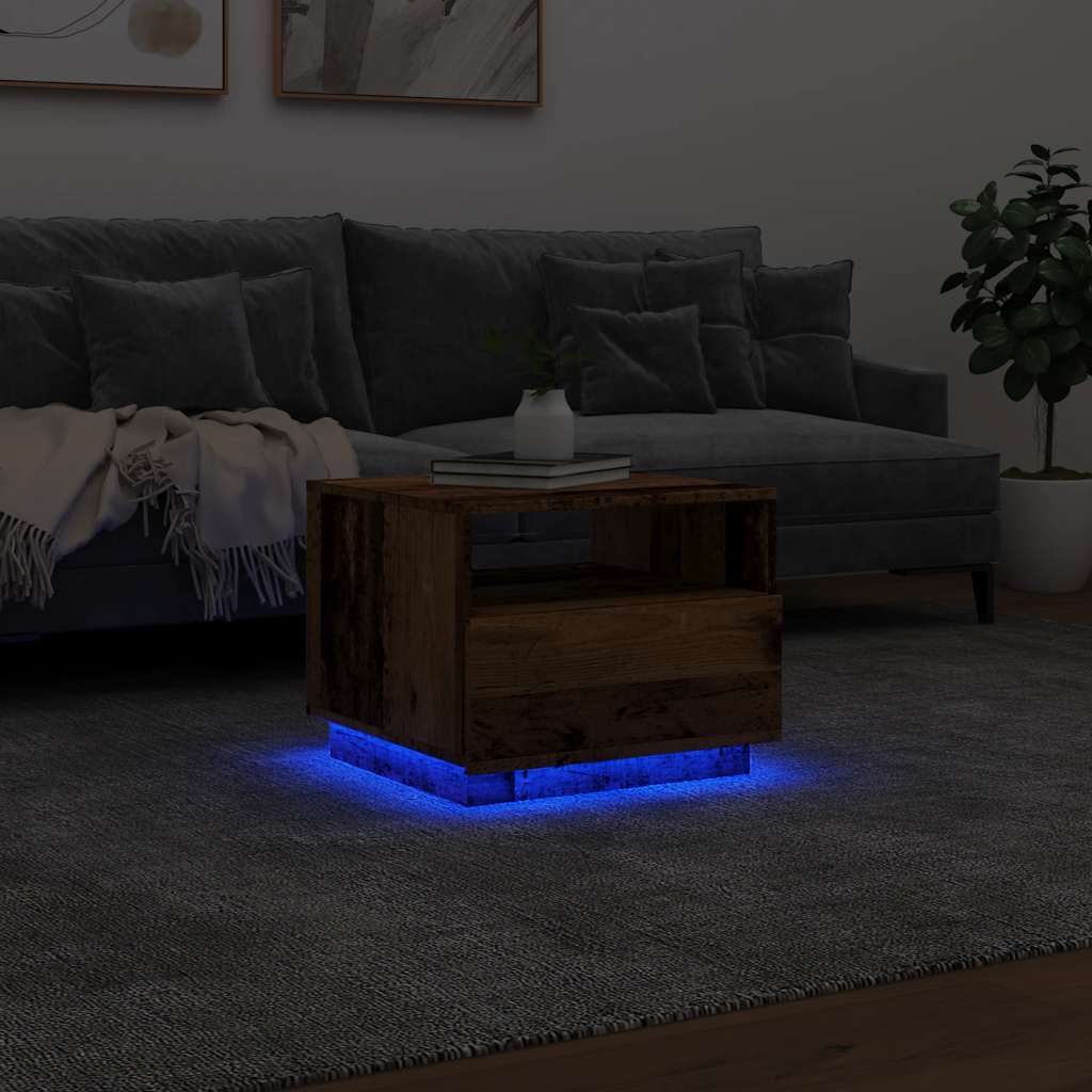 Table basse avec lumières LED vieux bois 50x49x40 cm - XIOS