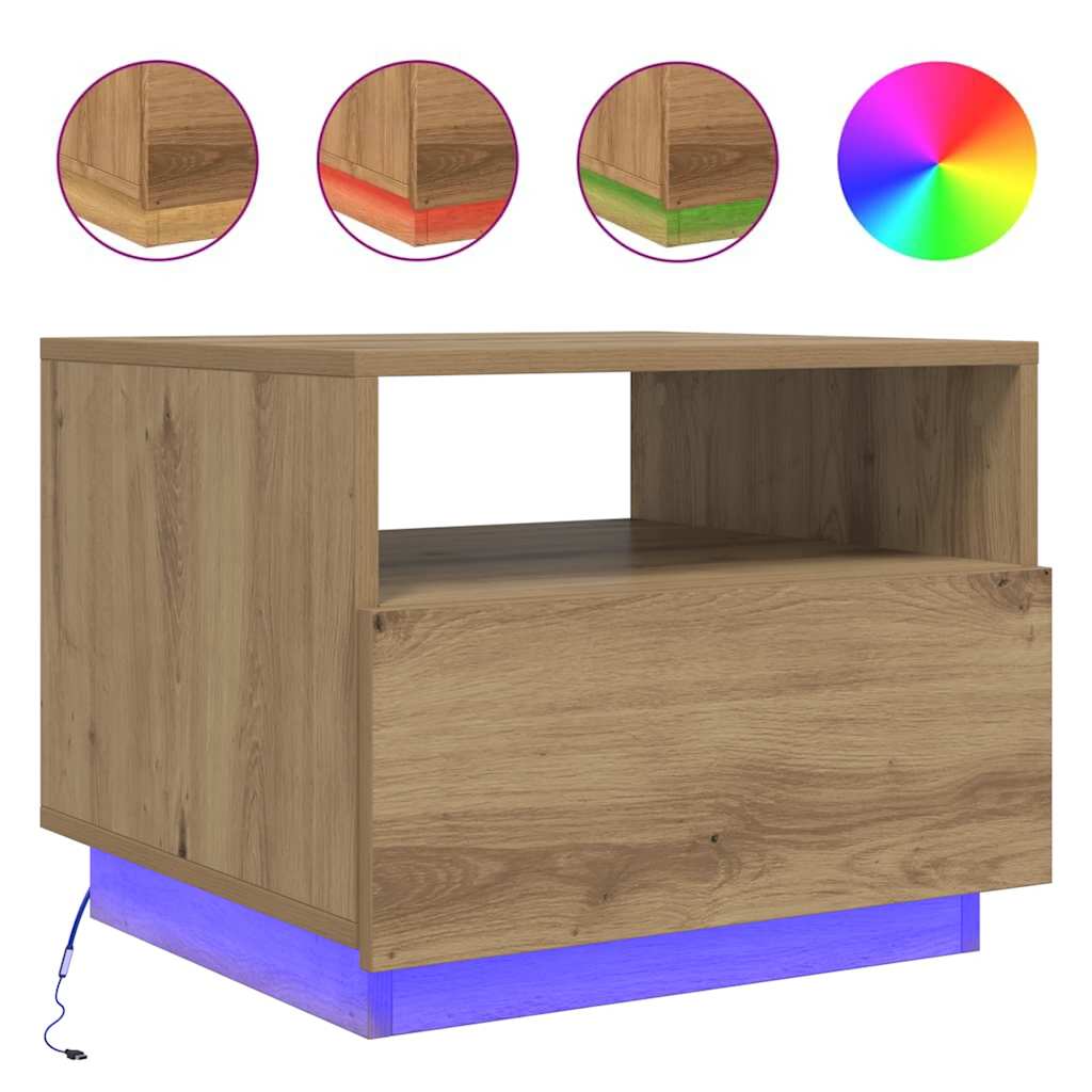 Table basse avec lumières LED chêne artisanal 50x49x40 cm - XIOS