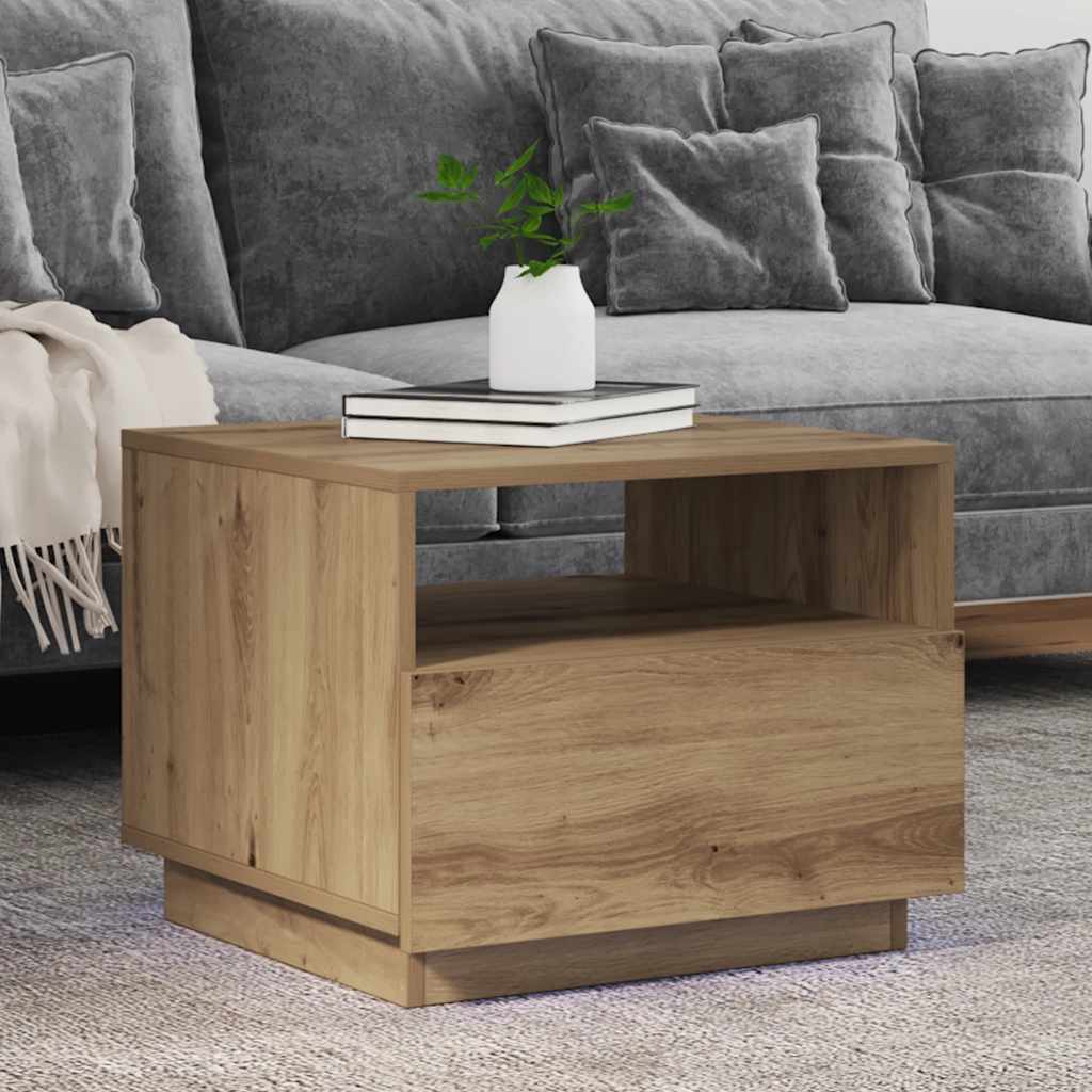 Table basse avec lumières LED chêne artisanal 50x49x40 cm - XIOS